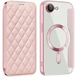 Phonesta Luxury Crystal Puffed Book Wallet Case hoesje met MagSafe voor Apple iPhone 17e/16e - Roze