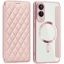 Phonesta Luxury Crystal Puffed Book Wallet Case hoesje met MagSafe voor Samsung Galaxy S25 Edge - Roze