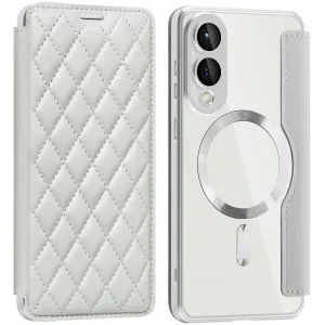 Phonesta Luxury Crystal Puffed Book Wallet Case hoesje met MagSafe voor Samsung Galaxy S25 Edge - Zilver