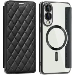 Phonesta Luxury Crystal Puffed Book Wallet Case hoesje met MagSafe voor Samsung Galaxy S25 Edge - Zwart