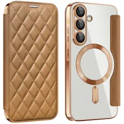 Phonesta Luxury Crystal Puffed Book Wallet Case hoesje met MagSafe voor Samsung Galaxy A36/A56 - Bruin