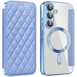 Phonesta Luxury Crystal Puffed Book Wallet Case hoesje met MagSafe voor Samsung Galaxy A36/A56 - Lichtblauw