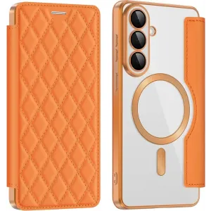 Phonesta Luxury Crystal Puffed Book Wallet Case hoesje met MagSafe voor Samsung Galaxy S26 Plus - Oranje