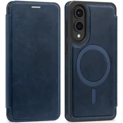 Phonesta Luxury Leather Book Wallet Case hoesje met MagSafe voor Samsung Galaxy S25 Edge - Donkerblauw