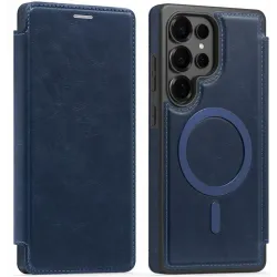 Phonesta Luxury Leather Book Wallet Case hoesje met MagSafe voor Samsung Galaxy S25 Ultra - Donkerblauw