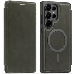 Phonesta Luxury Leather Book Wallet Case hoesje met MagSafe voor Samsung Galaxy S25 Ultra - Grijs