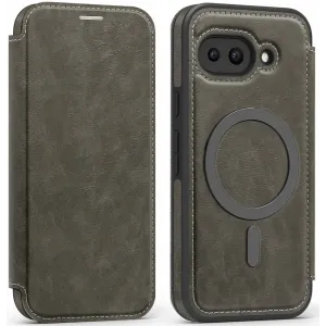 Phonesta Luxury Leather Book Wallet Case hoesje met MagSafe voor Google Pixel 9a - Grijs