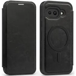 Phonesta Luxury Leather Book Wallet Case hoesje met MagSafe voor Google Pixel 9a - Zwart