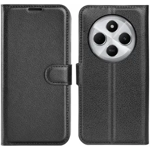 Phonesta Litchi Skin Book Wallet Case hoesje voor Xiaomi Redmi 14C / Xiaomi Poco C75 - Zwart