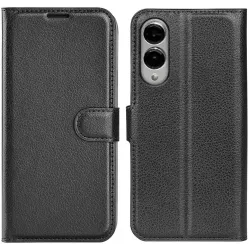 Phonesta Litchi Skin Book Wallet Case hoesje voor Samsung Galaxy S25 Edge - Zwart