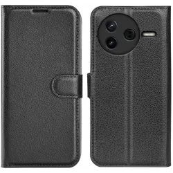 Phonesta Litchi Skin Book Wallet Case hoesje voor Xiaomi Poco F7 Pro - Zwart