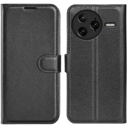 Phonesta Litchi Skin Book Wallet Case hoesje voor Xiaomi Poco F7 Ultra - Zwart