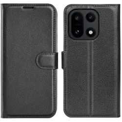 Phonesta Litchi Skin Book Wallet Case hoesje voor OnePlus 15 - Zwart