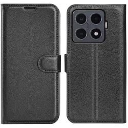 Phonesta Litchi Skin Book Wallet Case hoesje voor Xiaomi 15T Pro - Zwart