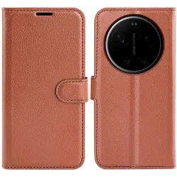 Phonesta Litchi Skin Book Wallet Case hoesje voor Xiaomi 17 Ultra - Bruin