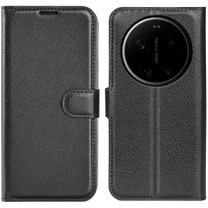 Phonesta Litchi Skin Book Wallet Case hoesje voor Xiaomi 17 Ultra - Zwart