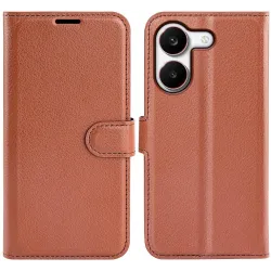 Phonesta Litchi Skin Book Wallet Case hoesje voor Xiaomi Poco X8 Pro - Bruin