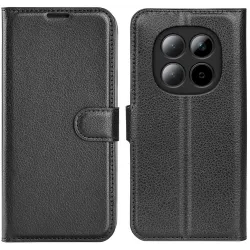 Phonesta Litchi Skin Book Wallet Case hoesje voor Xiaomi Redmi Note 15 4G/5G / Xiaomi Poco M8 - Zwart