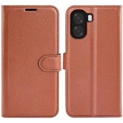 Phonesta Litchi Skin Book Wallet Case hoesje voor Oppo A6x - Bruin