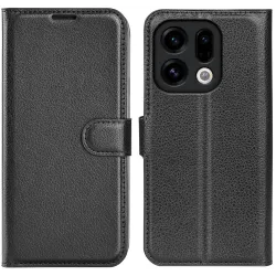 Phonesta Litchi Skin Book Wallet Case hoesje voor Oppo Find X9 - Zwart