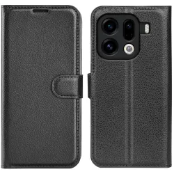 Phonesta Litchi Skin Book Wallet Case hoesje voor Oppo Find X9 Pro - Zwart