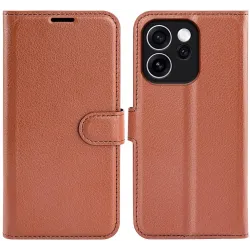 Phonesta Litchi Skin Book Wallet Case hoesje voor Oppo Reno15 F/FS - Bruin