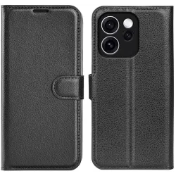Phonesta Litchi Skin Book Wallet Case hoesje voor Oppo Reno15 F/FS - Zwart