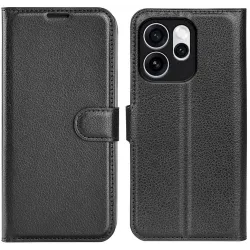 Phonesta Litchi Skin Book Wallet Case hoesje voor Oppo Reno15 Pro Max - Zwart
