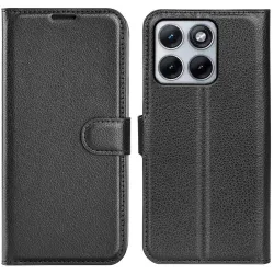 Phonesta Litchi Skin Book Wallet Case hoesje voor Motorola Edge 70 Fusion - Zwart