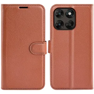 Phonesta Litchi Skin Book Wallet Case hoesje voor Motorola Moto G67/G77 - Bruin