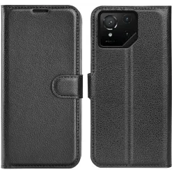Phonesta Litchi Skin Book Wallet Case hoesje voor Asus ROG Phone 9/9 Pro - Zwart
