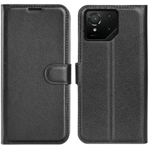 Phonesta Litchi Skin Book Wallet Case hoesje voor Asus ROG Phone 9/9 Pro - Zwart