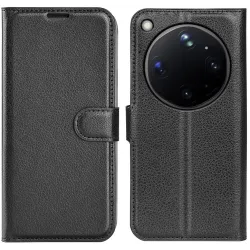 Phonesta Litchi Skin Book Wallet Case hoesje voor Oppo Find X9 Ultra - Zwart