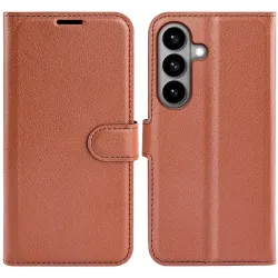 Phonesta Litchi Skin Book Wallet Case hoesje voor Samsung Galaxy S26 - Bruin