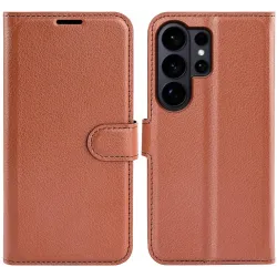Phonesta Litchi Skin Book Wallet Case hoesje voor Samsung Galaxy S26 Ultra - Bruin
