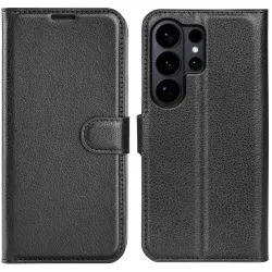 Phonesta Litchi Skin Book Wallet Case hoesje voor Samsung Galaxy S26 Ultra - Zwart