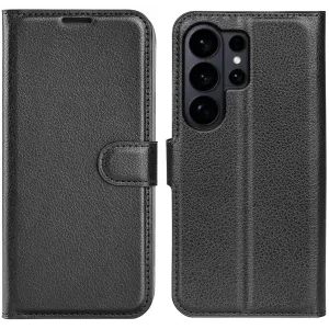 Phonesta Litchi Skin Book Wallet Case hoesje voor Samsung Galaxy S26 Ultra - Zwart