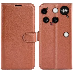 Phonesta Litchi Skin Book Wallet Case hoesje voor Nothing Phone (3) - Bruin