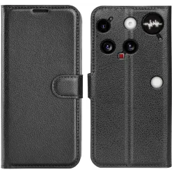 Phonesta Litchi Skin Book Wallet Case hoesje voor Nothing Phone (3) - Zwart