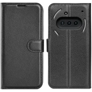 Phonesta Litchi Skin Book Wallet Case hoesje voor Nothing Phone (3a) - Zwart