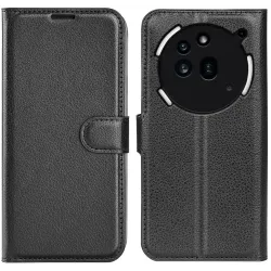 Phonesta Litchi Skin Book Wallet Case hoesje voor Nothing Phone (3a) Pro - Zwart