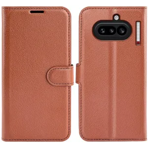 Phonesta Litchi Skin Book Wallet Case hoesje voor Nothing Phone (4a) - Bruin