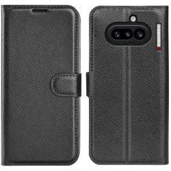 Phonesta Litchi Skin Book Wallet Case hoesje voor Nothing Phone (4a) - Zwart