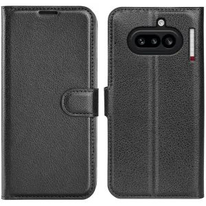 Phonesta Litchi Skin Book Wallet Case hoesje voor Nothing Phone (4a) - Zwart