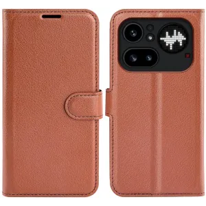 Phonesta Litchi Skin Book Wallet Case hoesje voor Nothing Phone (4a) Pro - Bruin