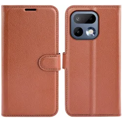 Phonesta Litchi Skin Book Wallet Case hoesje voor Realme 16 Pro - Bruin