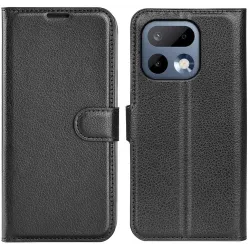 Phonesta Litchi Skin Book Wallet Case hoesje voor Realme 16 Pro - Zwart