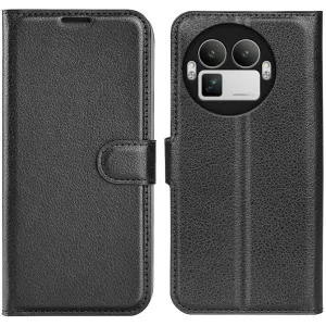 Phonesta Litchi Skin Book Wallet Case hoesje voor Realme GT 8 Pro - Zwart