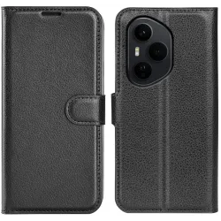Phonesta Litchi Skin Book Wallet Case hoesje voor HONOR 400 Pro - Zwart