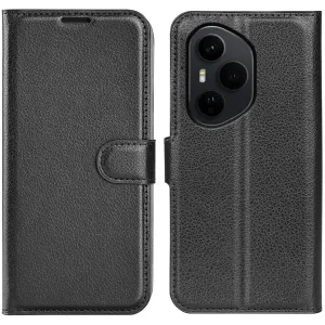 Phonesta Litchi Skin Book Wallet Case hoesje voor HONOR 400 Pro - Zwart
